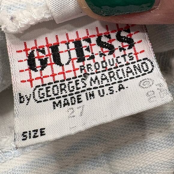 Guess Vintage 25x27 Striped Jeans 80s High Waist Zip Ankle Tapered Blue White - Picture 7 of 14